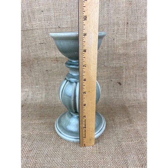 Creative Co-op Terracotta Pillar Candle Holder Gray Green Crackle Glaze - Picture 6 of 7